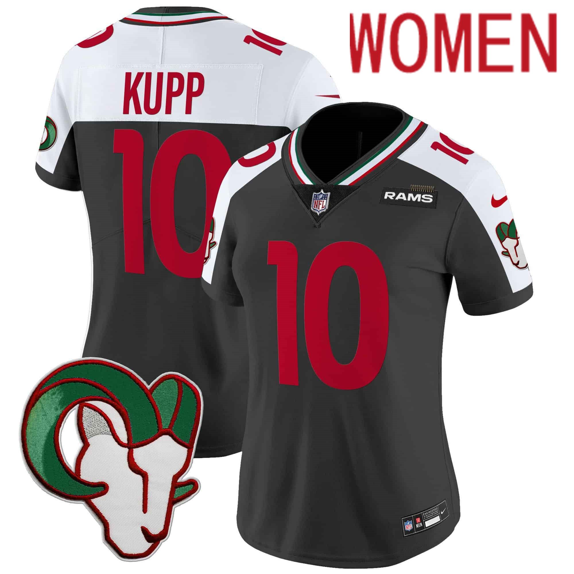 Women Los Angeles Rams #10 Kupp Black 2024 Nike Mexico Vapor Limited NFL Jersey style 1